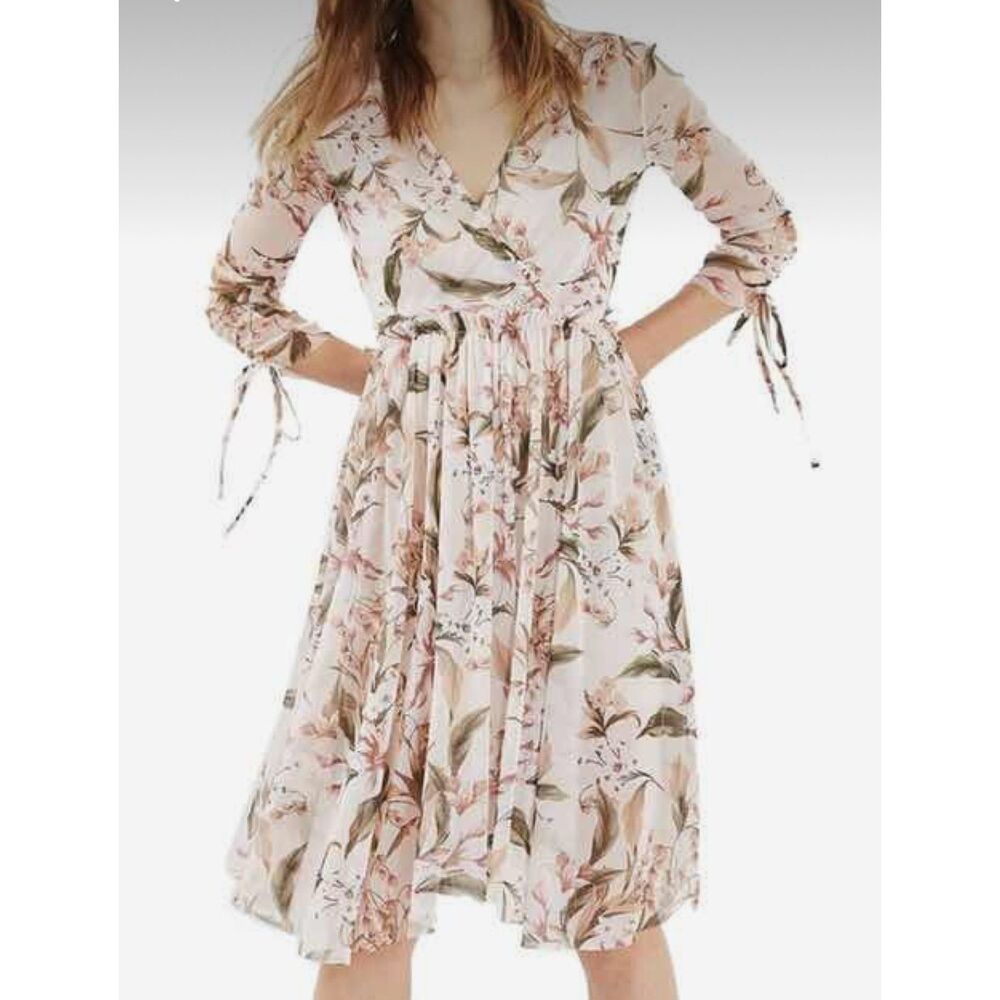 TopShop Lily Floral Mesh Midi Dress SZ 4 Cream